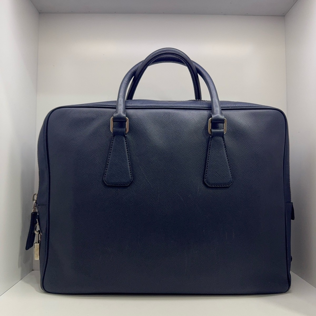 PRADA Navy Blue Leather Handbag Laptop Briefcase For Women | eBay