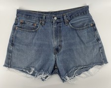 Levi's 550 Women's High Rise Cut Off Blue Denim Shorts Distressed Size 32W