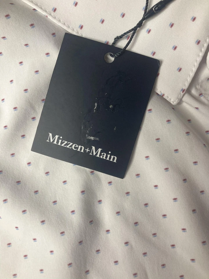 Camisa principal Mizzen para hombre 2XL ajuste blanco apilado geo sotavento vestido elástico nuevo con etiquetas Foto 4 de 4