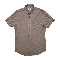 Timberland Gingham Shirt Orange Blue Slim Fit Mens Size S Short Sleeve Cotton
