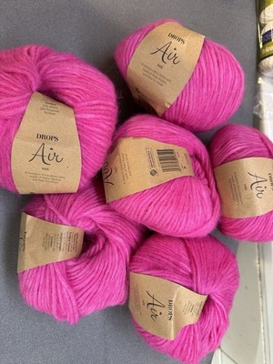 DROPS Air Magenta Pink Yarn   Alpaca Merino Wool Worsted - Lot of 6 New Skeins