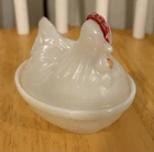 Indiana Hen on Nest White Opaque Milk Glass Covered Dish Vintage 30s