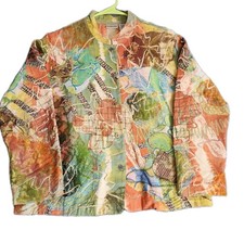Chicos Sz 2 Large Patchwork Art To Wear Artsy Embroidered 3D Textured Jacket