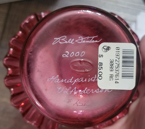 FENTON Limited Edition Cranberry Glass 6.5" Basket Signed Bill Fenton Numb. 252 - Picture 3 of 11