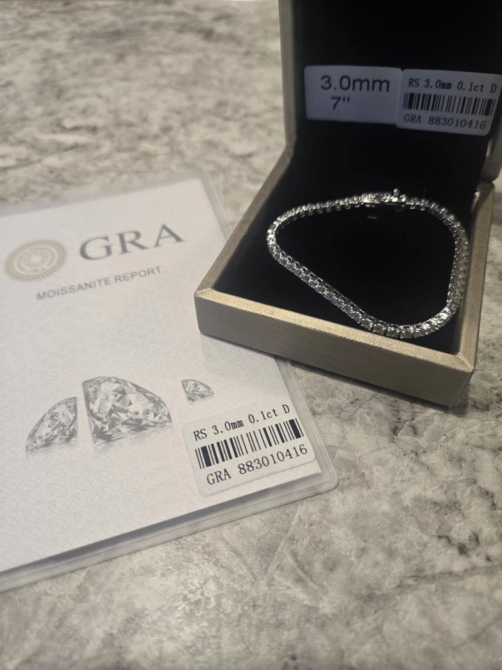 Pulsera Moissanite Nueva (7 pulgadas 3 mm) Foto 2 de 4