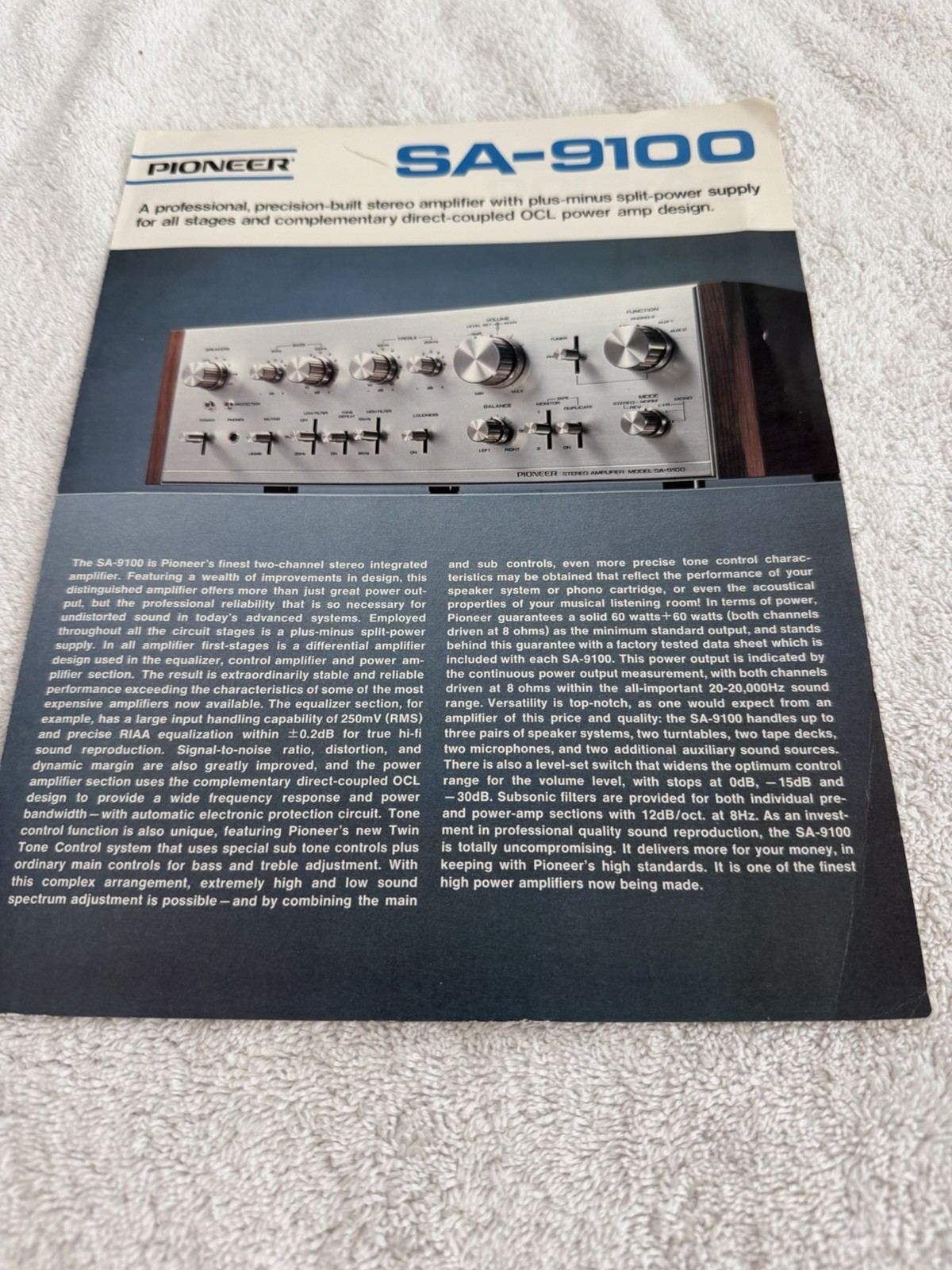 Pioneer SA 9100 Integrated Amplifier Sales Brochure Original