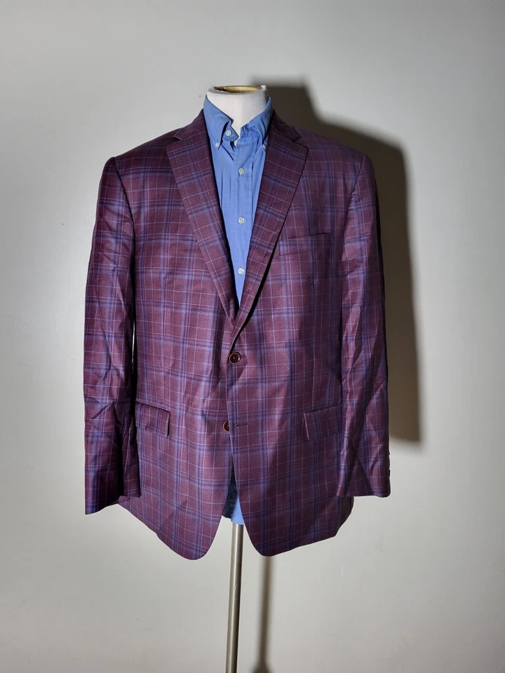 Jaqueta casaco esportivo 46L Hart Schaffner Marx New York fit blazer xadrez roxo Hsm - Imagem 2 de 4