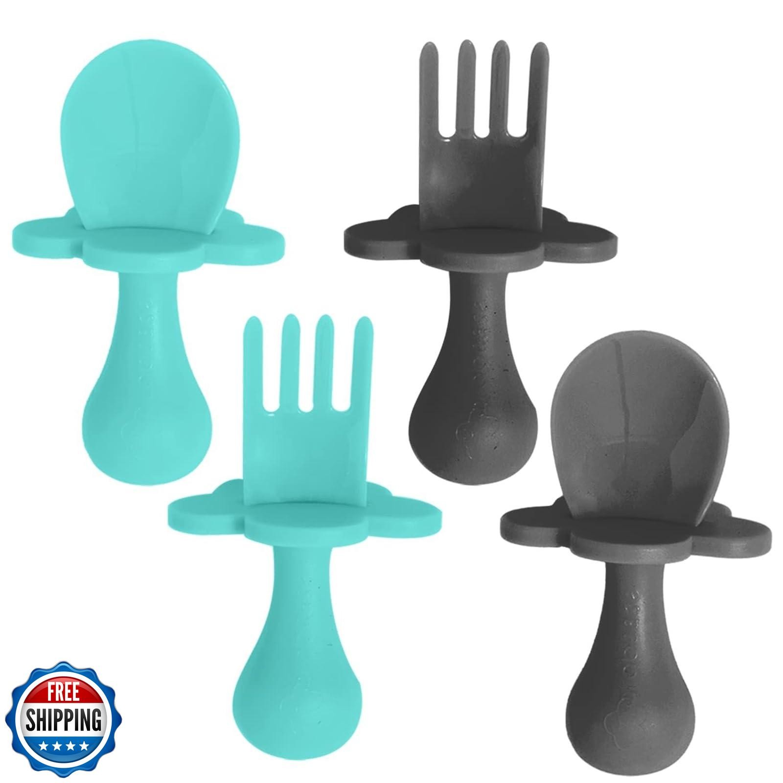 Grabease Silicone Baby Feeding Utensil Set - Self-Feeding Forks For Baby - Fo