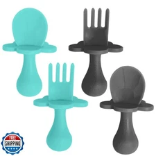 Grabease Silicone Baby Feeding Utensil Set - Self-Feeding Forks For Baby - Fo