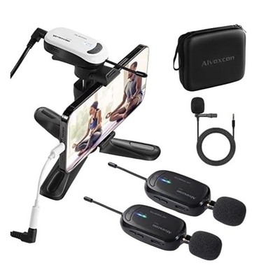 Alvoxcon TG-320-PRO Dual Wireless Lavalier Microphone System UHF 130ft Range NEW