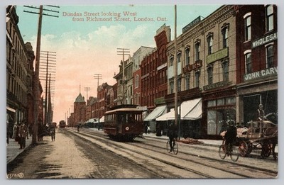 Postcard Dundas Street Looking West London Ontario Canada Bikes Posted 1909