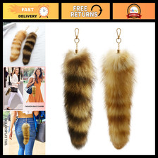 3 Pack Faux Fur Keychain Tails - 15.75in Raccoon  Wolf Bag Charms for Cosplay,