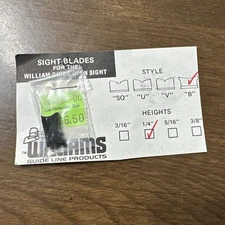 NOS Williams Rear Adjustable Sight Blade B Style 1/4” High Rifle Muzzleloader