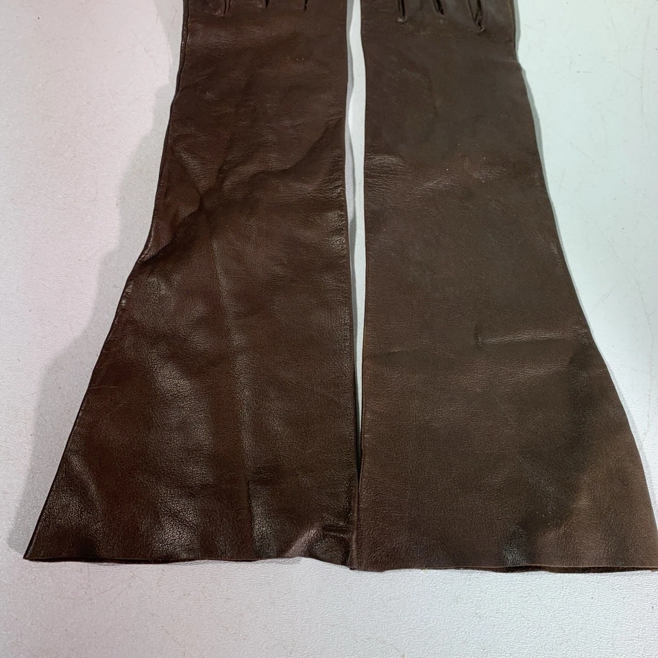 Guantes formales largos de cuero suave vintage marrón chocolate para mujer talla 7 Foto 2 de 4