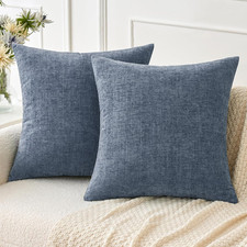 Pack of 2 Couch Throw Pillow Covers 18x18 Inch Soft Dark Grey Blue Chenille Pill