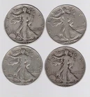 Lot of 4 Walking Liberty Half Dollars, 90% Silver Circulated Various Dates
