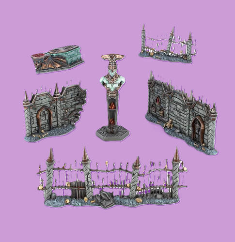 Warhammer AoS Shysh Terrain - Mausoleum Walls, Statue, Crypt of Blood, Fences