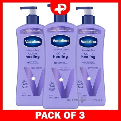 Vaseline Intensive Care Calm Healing Body Lotion Dry Skin Lavender 600ml 3 Packs