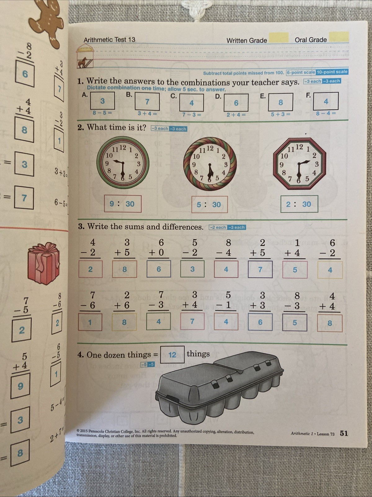 Sped Teaching Math VERY GOOD LOOK! Abeka Arithmetic 1 TEACHER TEST & SPEED DRILL KEY 1st ...