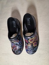 SANITA Wave Suri Closed Floral LEATHER Comfort Clogs Slip Resistant US 6.5 EU 37