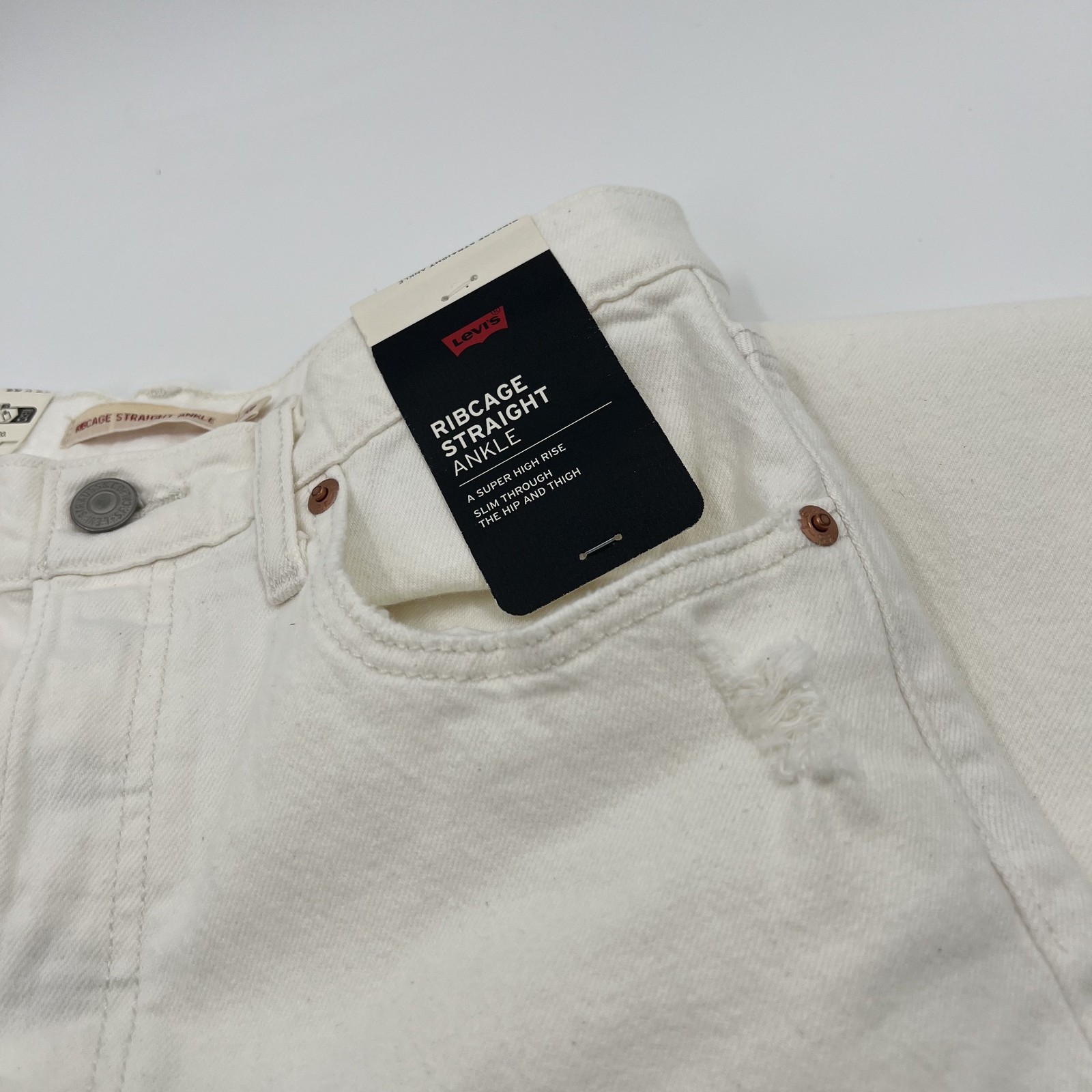 Levis Premium Ribcage Straight Ankle Jeans Womens Size 28 White Distressed NEW thumbnail 12