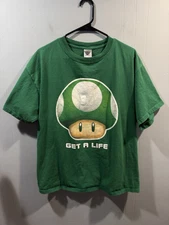 Mens S.M.Bros. Mushroom “Get A Life” Green T Shirt, Size XL Delta Magnum Tee