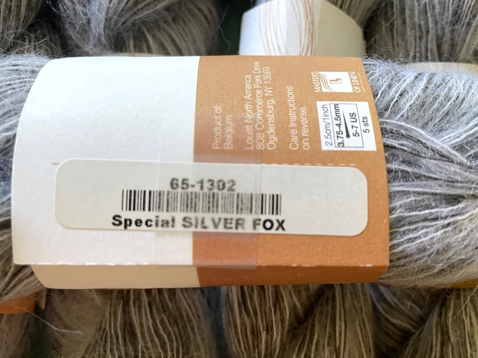 Lote de 5 / Louet KIDLIN Lino Mohair Encaje Peso Hilos - Zorro Plateado Foto 2 de 3