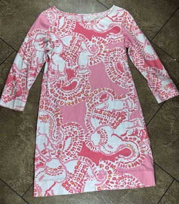 Lilly Pulitzer Pink Marlowe Dress Hot Coral Trunk in Love Print Women s Medium