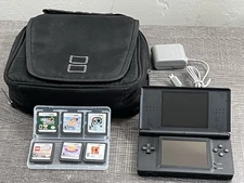 Black Nintendo DS Lite Handheld System + 6 games & travel case