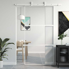 Porta Scorrevole Telaio Alluminio Bianco Vetro Temperato 102,5x205 cm Interno Minimal