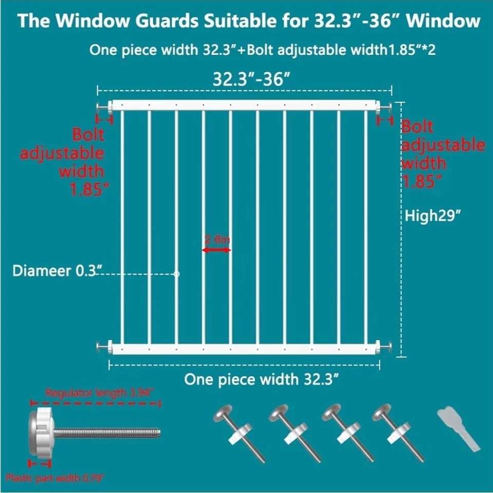 Fairy Baby Window Guards For Children, Adjustable Wide Child Safety Window Guard - Image 2 of 3