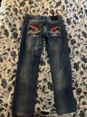 Ed Hardy Women's Vintage Y2K Baggy Jeans Size 28 Medium Wash
