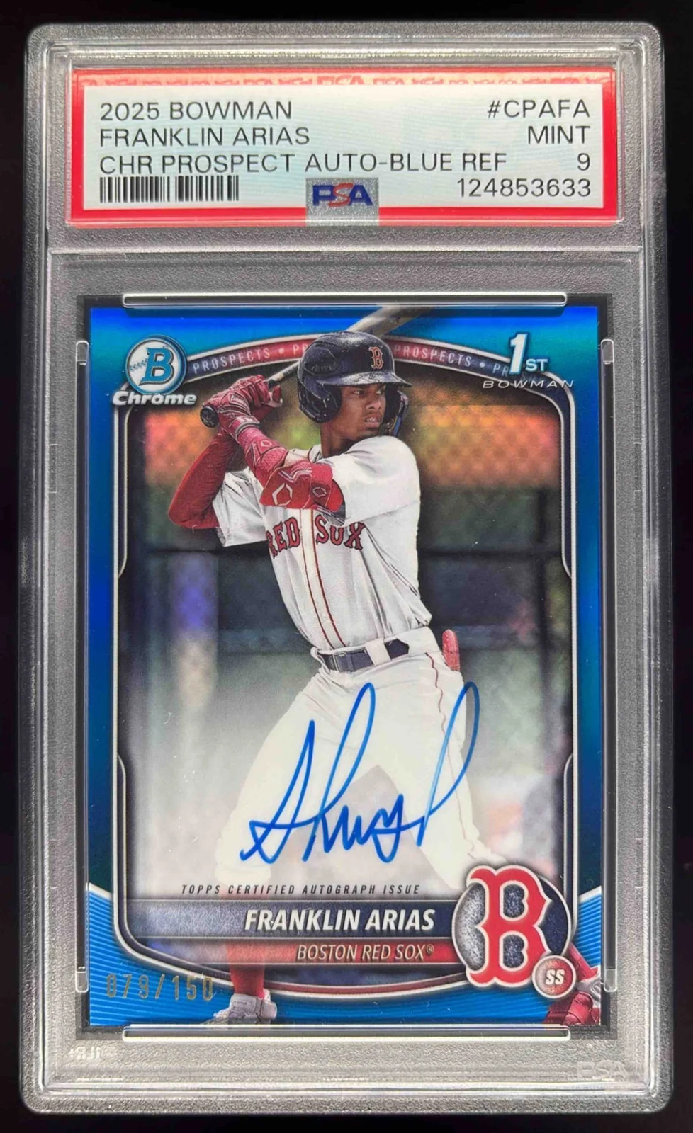 2025 Bowman Chrome Blue Refractor #CPA-FA Franklin Arias RC Auto /150 PSA 9