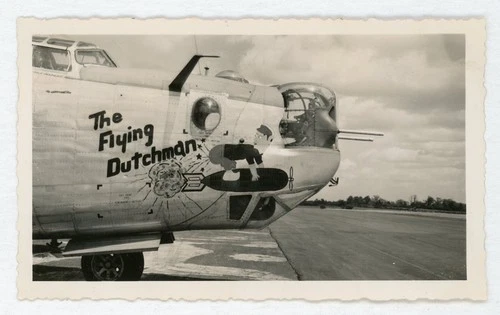 # 21 OLD WW2 MILITARY PHOTO B - 24 LIBERATOR NOSE ART FLYING DUTCHMAN  SNAPSHOT