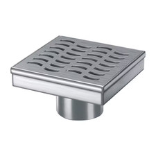 4 In. X 4 In. Stainless Steel Square Shower Drain with Wave Pattern Drain Cover