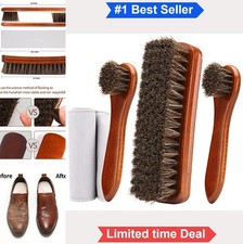 Horsehair Shoe Brush Kit 4 Piece Leather Cleaning Polish Applicator Set Shine