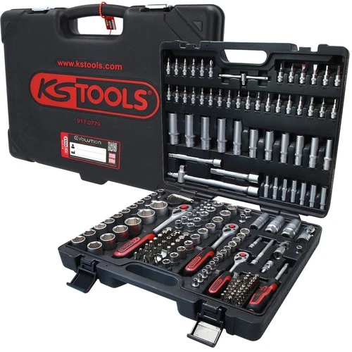 KS Tools socket set 179 pieces 1/4" 3/8" 1/2" box nut metal latches