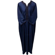 Moroccan Cotton Blend Navy Blue 3-Quarter Sleeve Thobe Jubba Kandora Dishdasha