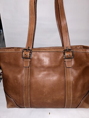 バッグ COACH Vintage Leather Brown Tote 71160 Vintage Coach D9P 6008 Cow Hide Brown Tan Leather Bucket
