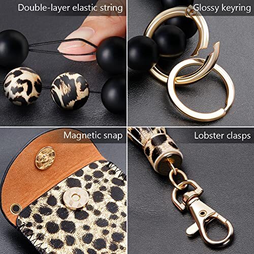 Keychain Bracelet Wristlet, Silicone Beaded Key Ring Bracelet A Leopard-coffe - Picture 3 of 6