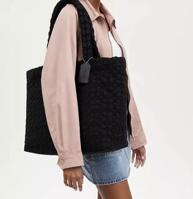 Coach Signature Terry Tote Bag CT764 in BLACK Terrycloth Large 