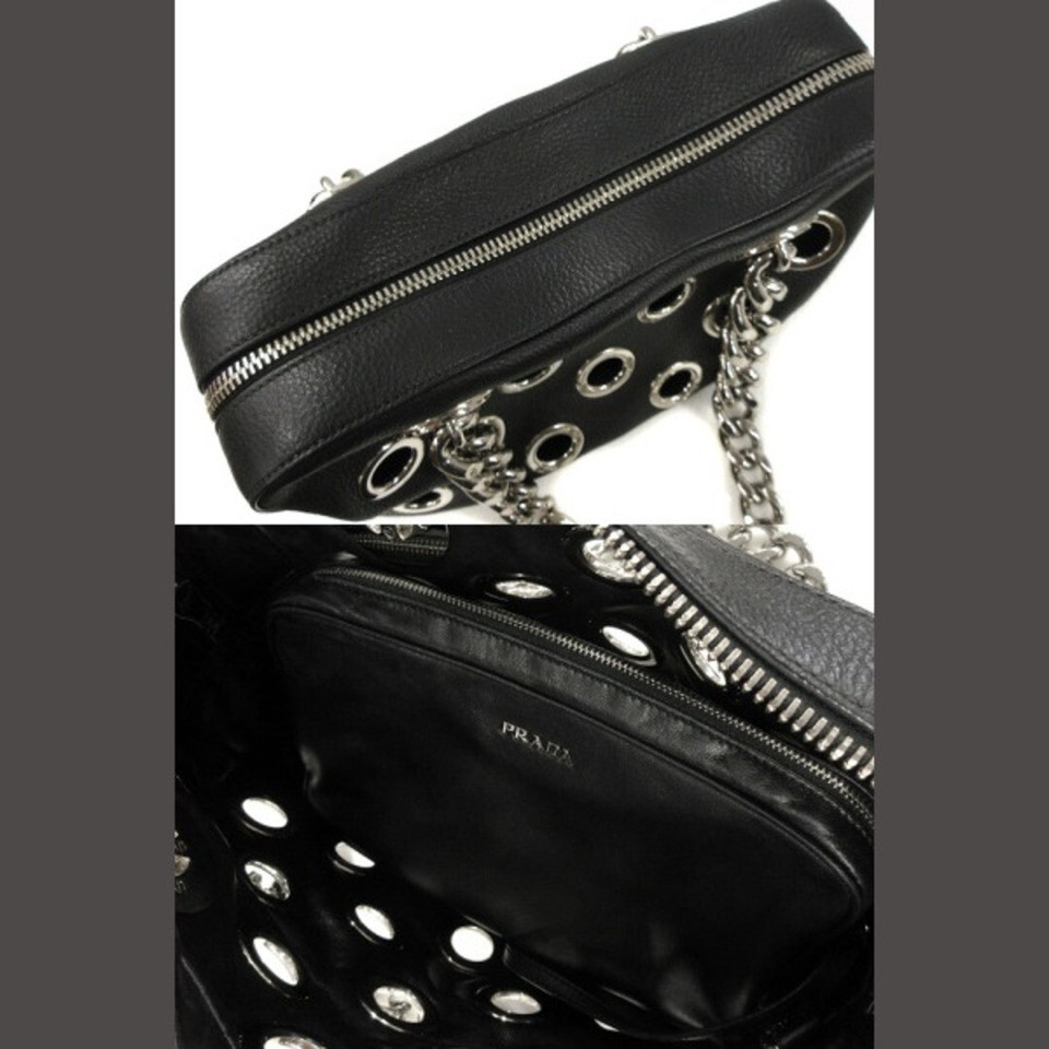 Prada chain shoulder bag black punching eyelet 1BB017 Used