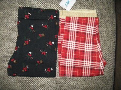 Carter's 2 Pair Leggings Girl Size 5T Black and Red Plaid NWT