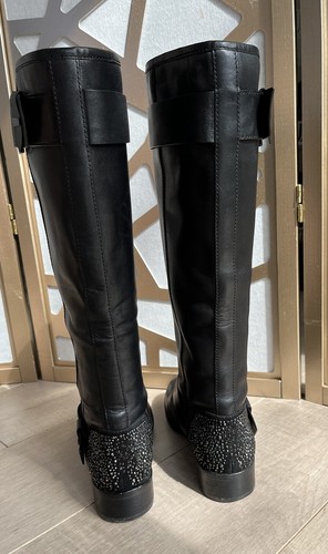 B Brian Atwood Dita Tall Boots Black Leather 6 Pull On Rhinestone Rts$695 - Picture 4 of 12