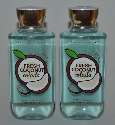 2 NEW BATH & BODY WORKS FRESH COCONUT COLADA SHOWER GEL WASH ALOE VITAMIN E 10OZ
