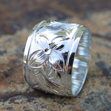 Hawaiian Jewelry Sterling Silver Scrolling Flower Wedding Ring Band 15mm SR1191