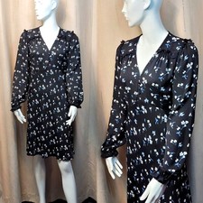 M&S X GHOST Floral KNEE Length TEA DRESS ~ Size 14 ~ BLACK Mix (rrp £69)