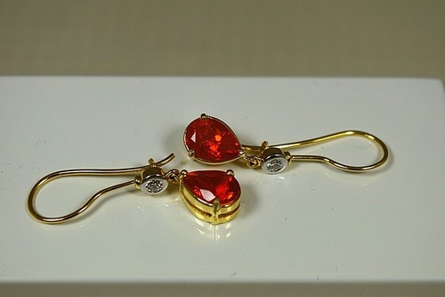 Feueropal Diamant Ohrhänger 1,91ct.+TW-VSI1-0,14ct. Schmuck Edelstein Heilstein - Bild 3 von 3