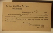 1905 Conklin & Son Seed Merchants Receipt Binghamton NY Broome Co Postal Card