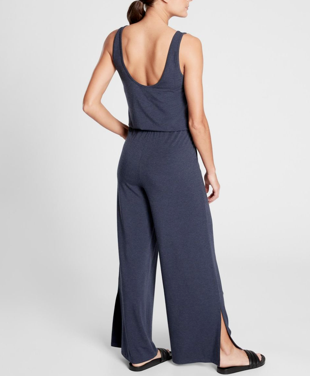 ATHLETA HEATHER NAVY UPF 50+ WIDE LEG PANTS COASTAL ROMPER JUMPSUIT Sz